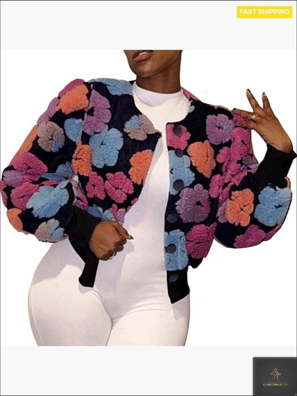 Cropped Floral Shacket Jacket Long Sleeve Bomber Coat Streetwear